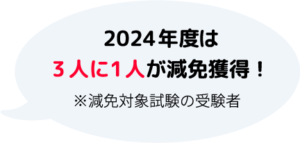 2024年度は3人に1人は減免獲得！※減免対象試験の受験者